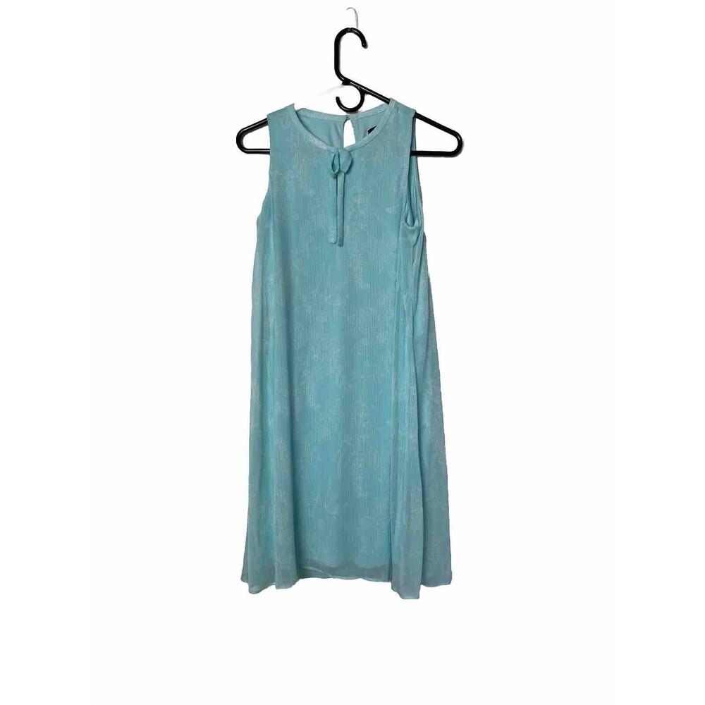 Chaps Dress Women's Size 4 Aqua Turquoise Chiffon Bow Tie Sleeveless Casual